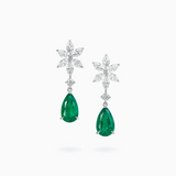 PT950 Platinum & 18K White Gold Emerald & Diamond Earrings