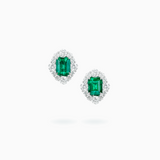 18K White Gold Emerald & Diamond Earrings
