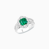 18K White Gold Emerald & Diamond Ring