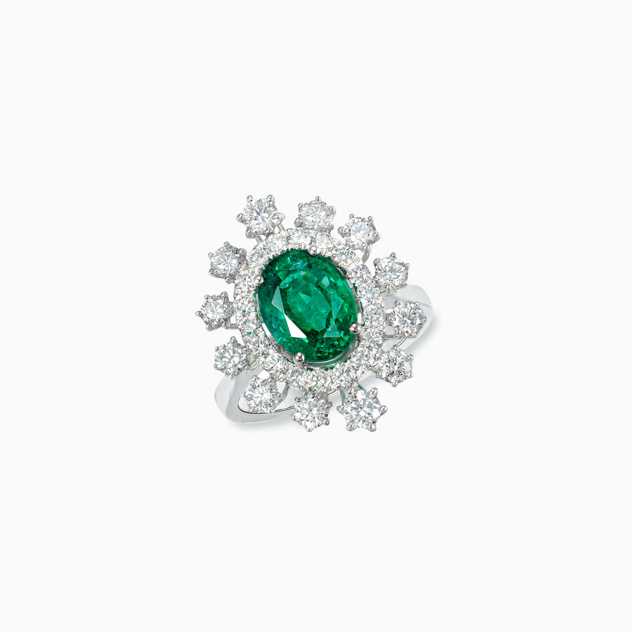 18K White Gold Emerald Diamond Ring