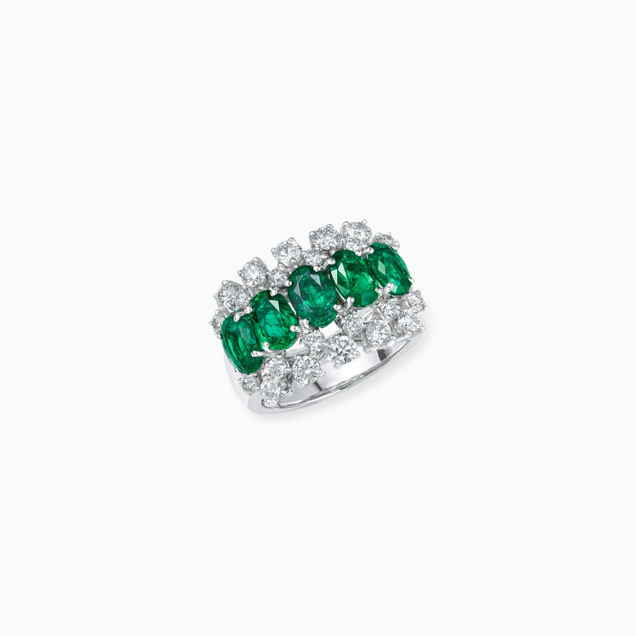 18K White Gold Emerald & Diamond Ring