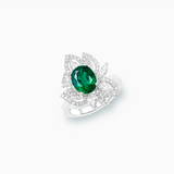18K White Gold Emerald & Diamond Ring