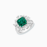 18K White Gold Emerald & Diamond Ring