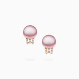 18K Rose & White Gold Pink Fresh Water Pearl Diamond Earrings
