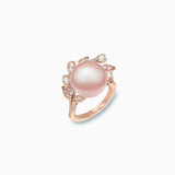 18K Rose Gold Pink Fresh Water Pearl Diamond Ring