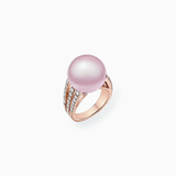 18K玫瑰金粉红淡水珍珠钻石戒指