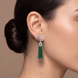 PT950 Platinum & 18K White Gold Emerald & Diamond Earrings