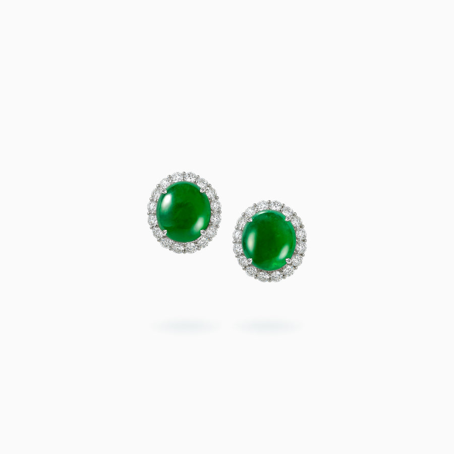 18K White Gold Green Jade & Diamond Earrings