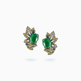 18K Yellow & Black Gold Green Jade & Diamond Earrings