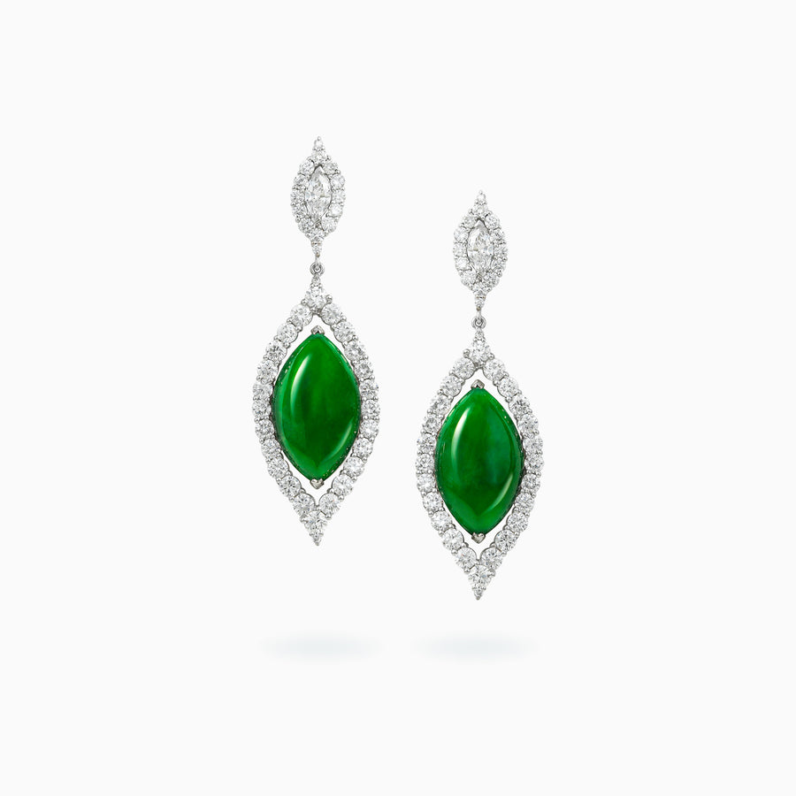 18K White Gold Green Jade & Diamond Earrings