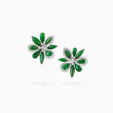 18K White Gold Green Jade & Diamond Earrings