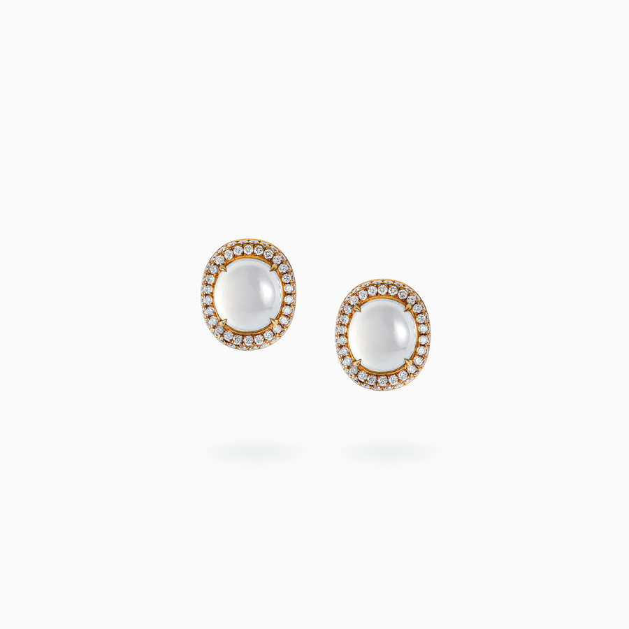 18K White Gold White Jade & Diamond Earrings