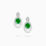 18K White Gold Green Jade & Diamond Earrings