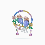 18K Gold Lavender Jade Sapphire & Diamond Brooch