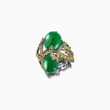 18K Yellow & Black Gold Green Jade & Diamond Ring
