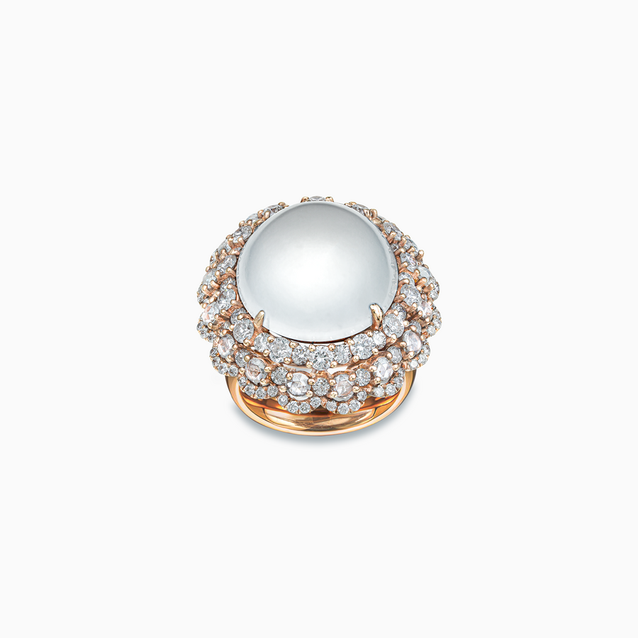 18K White & Rose Gold White Jade & Diamond Ring