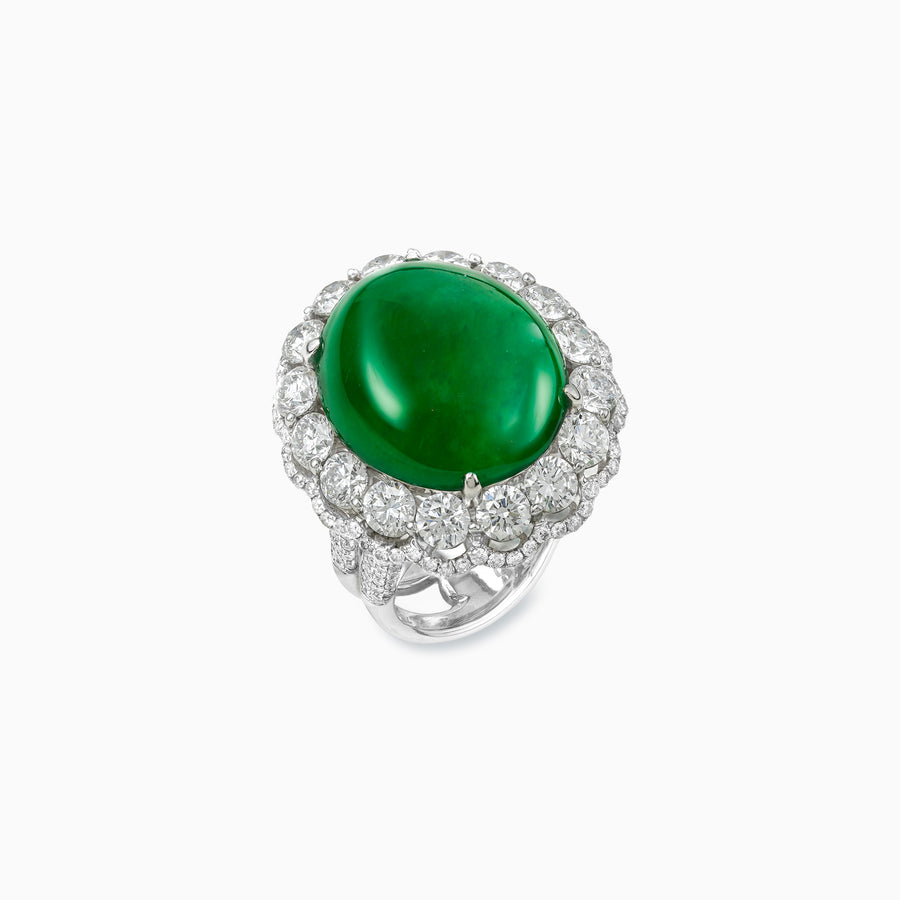 18K White Gold Green Jade & Diamond Ring