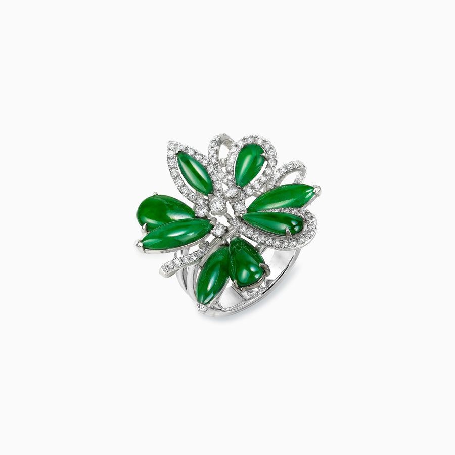 18K White Gold Green Jade & Diamond Ring