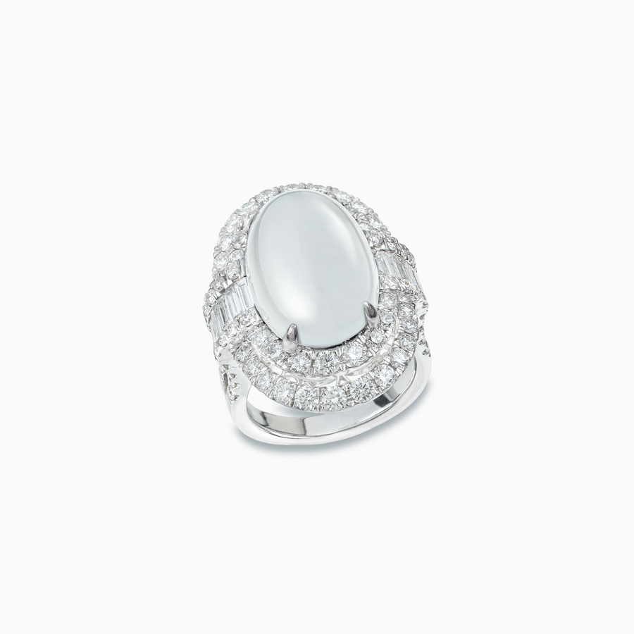 18K White Gold White Jade & Diamond Ring