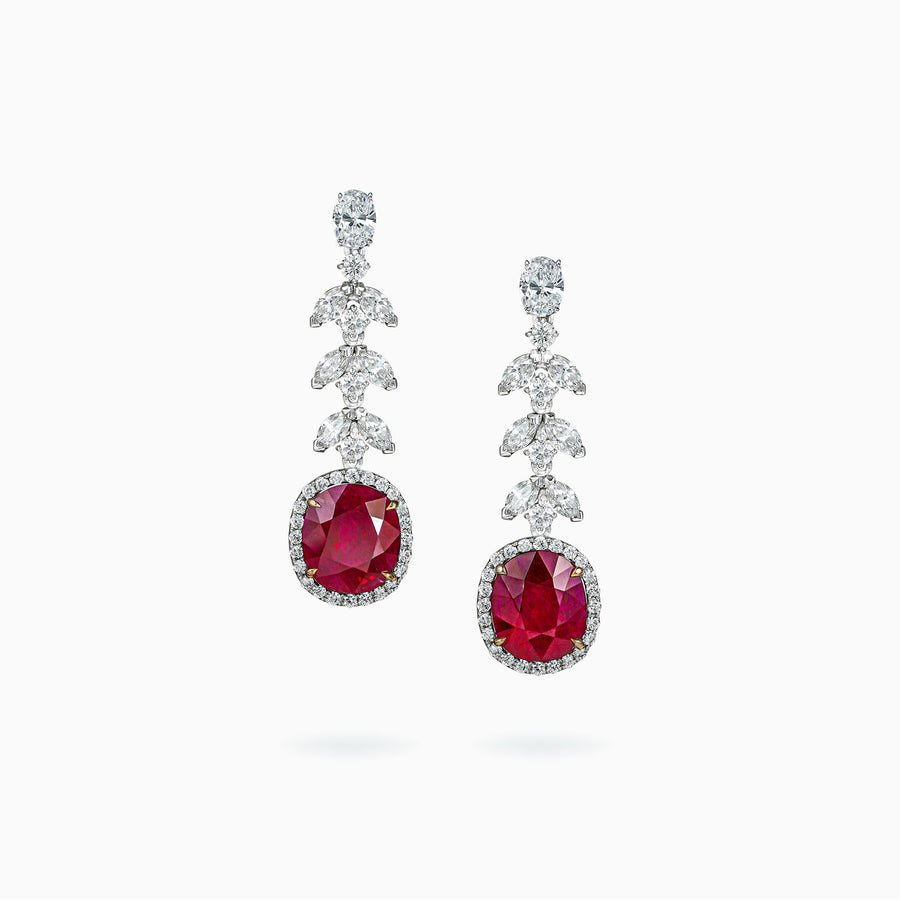 18K White & Rose Gold Ruby Diamond Earrings