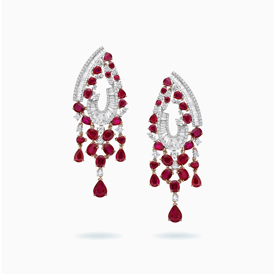 18K White & Rose Gold Ruby & Diamond Earrings