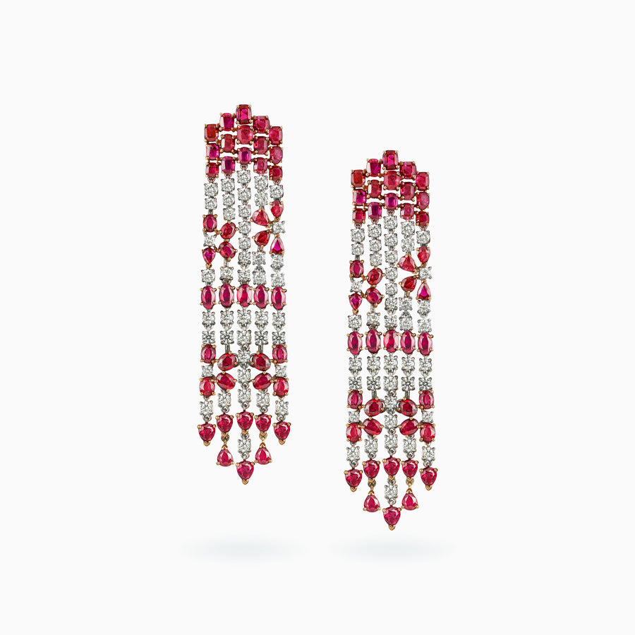 18K White & Rose Gold Ruby & Diamond Earrings