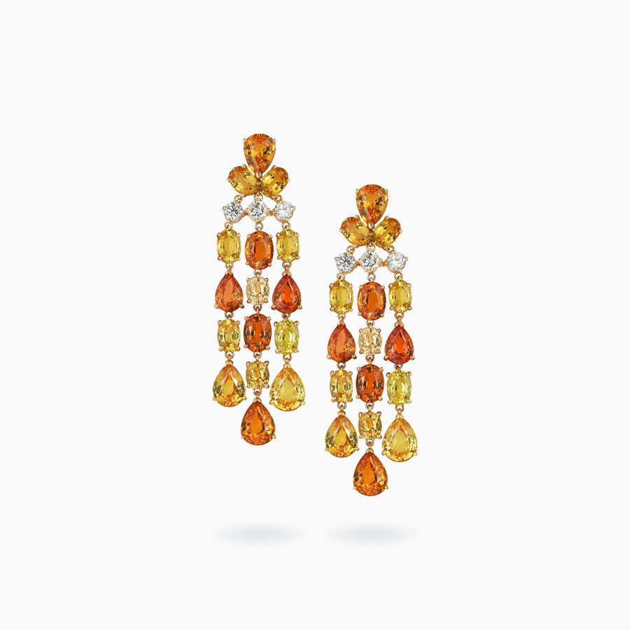 18K Yellow Gold Color Sapphire Diamond Earrrngs