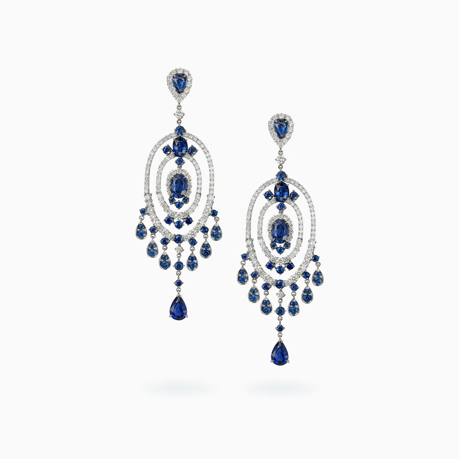 18K White Gold Sapphire & Diamond Earrings