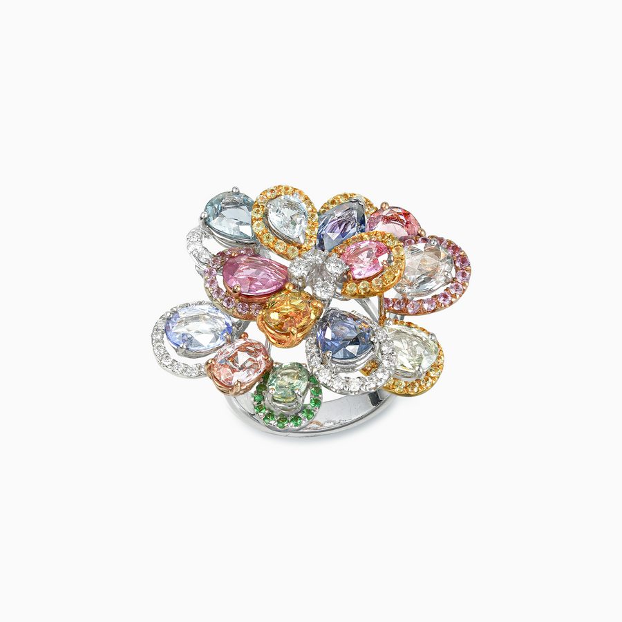 18K Gold Color Sapphire & Diamond Ring
