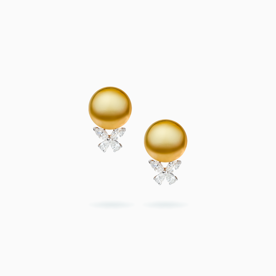 18K 白色金色黄金南洋珍珠耳环