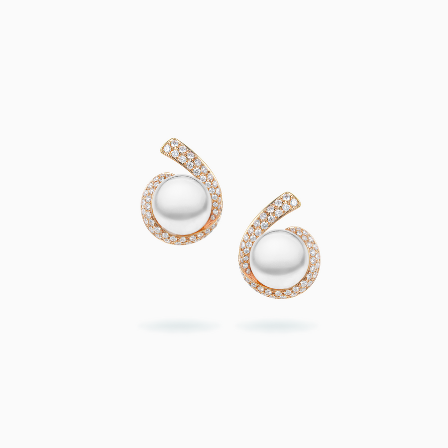18K White & Rose Gold South Sea Pearl Diamond Earrings