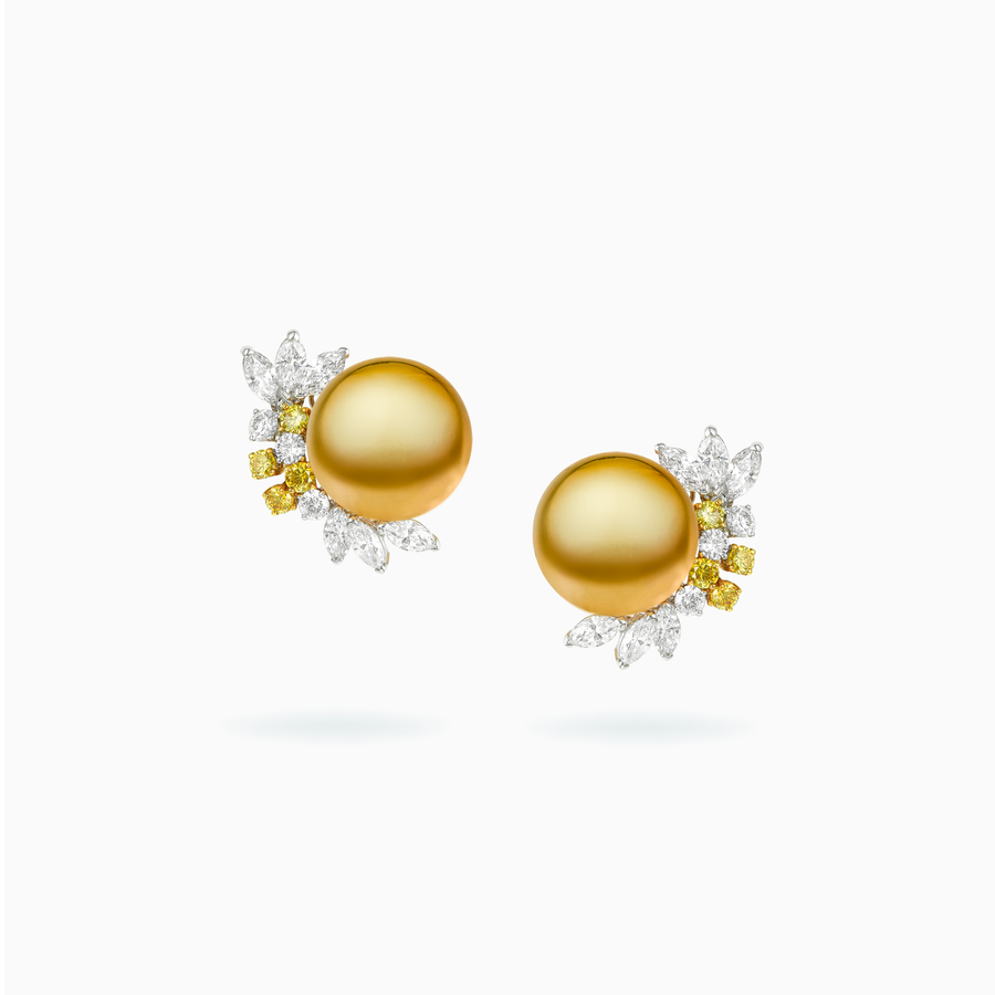 18K Yellow & White Gold South Sea Pearl Diamond Earrings