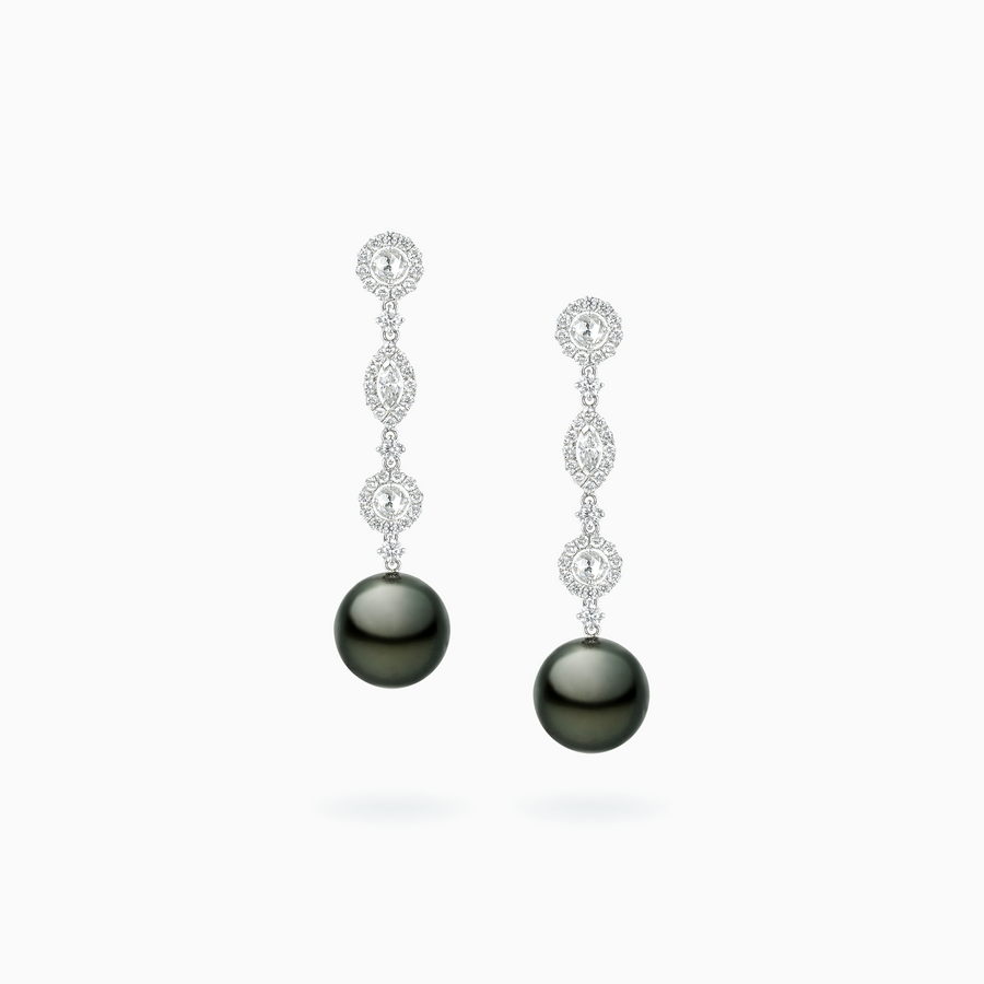 18K White Gold South Sea Pearl Diamond Earrings