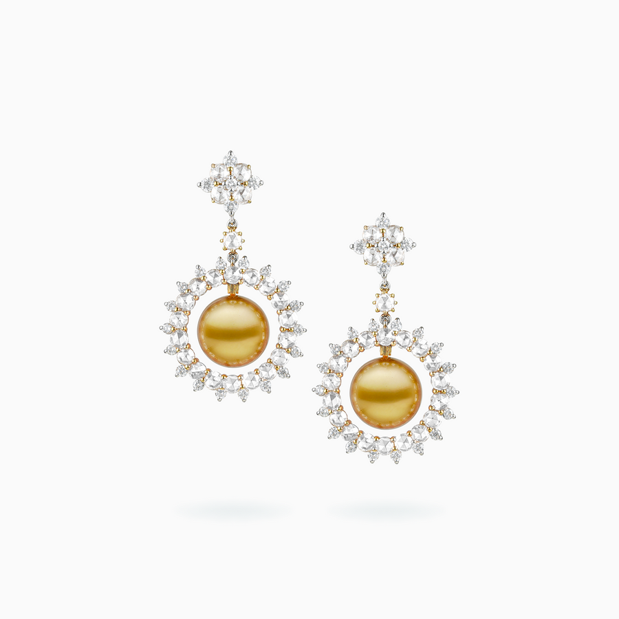 18K White & Yellow Gold Golden South Sea Pearl Earrings