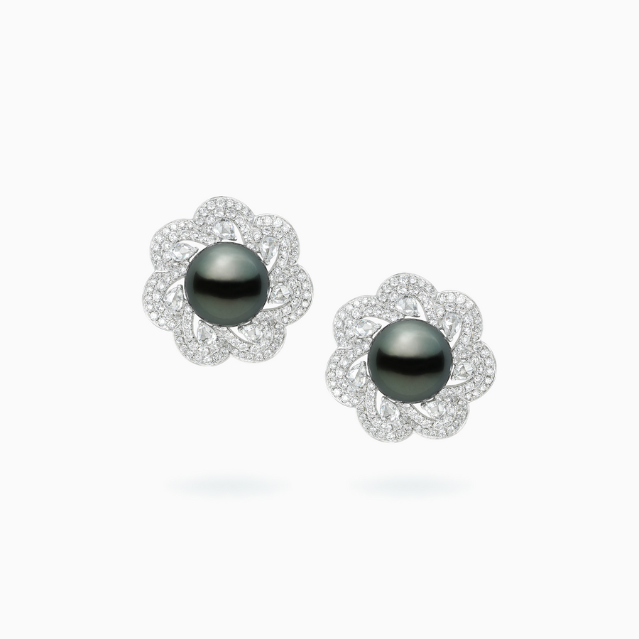 18K White Gold South Sea Pearl Diamond Earrings