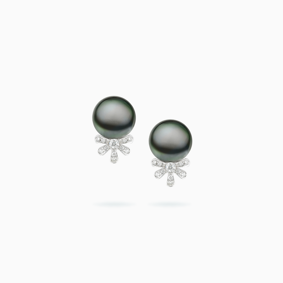18K White Gold South Sea Pearl Diamond Earrings