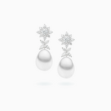 18K White Gold White South Sea Pearl Diamond Earrings