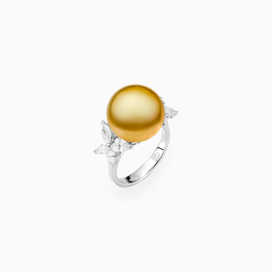 18K 白金金色南海珍珠戒指