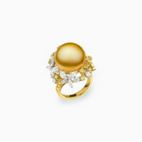 18K 白金和黄金南洋珍珠和钻石戒指