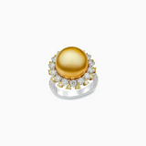 18K 白金和黄金金色南洋珍珠戒指