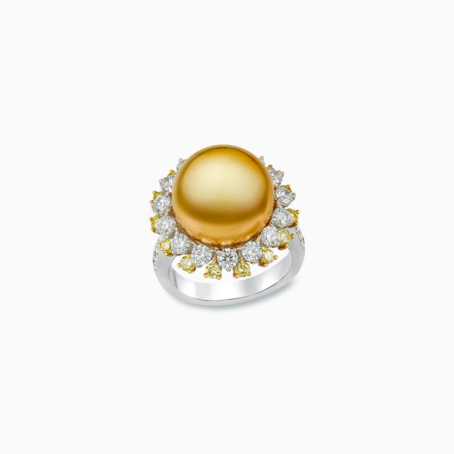 18K White & Yellow Gold Golden South Sea Pearl Ring