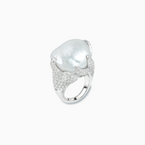 18K 白金白色南洋珍珠钻石戒指