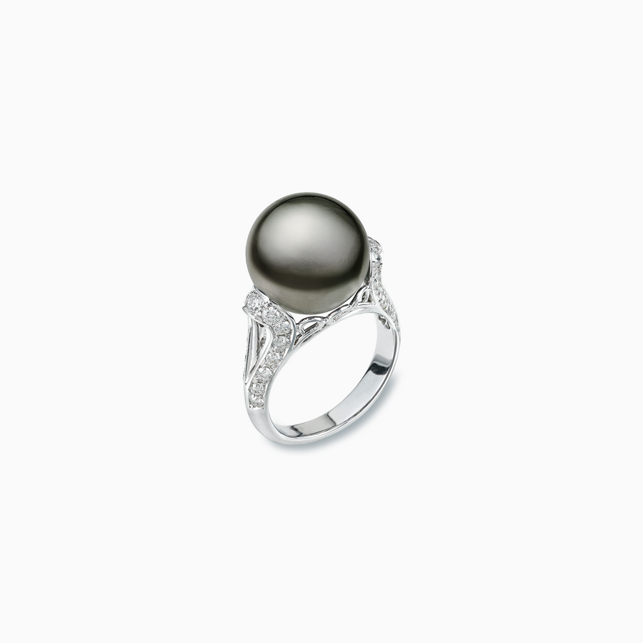 18K White Gold Black South Sea Pearl Diamond Ring