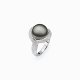 18K 白金黑色南洋珍珠戒指