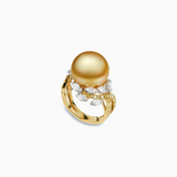 18K 白金和黄金南洋珍珠和钻石戒指