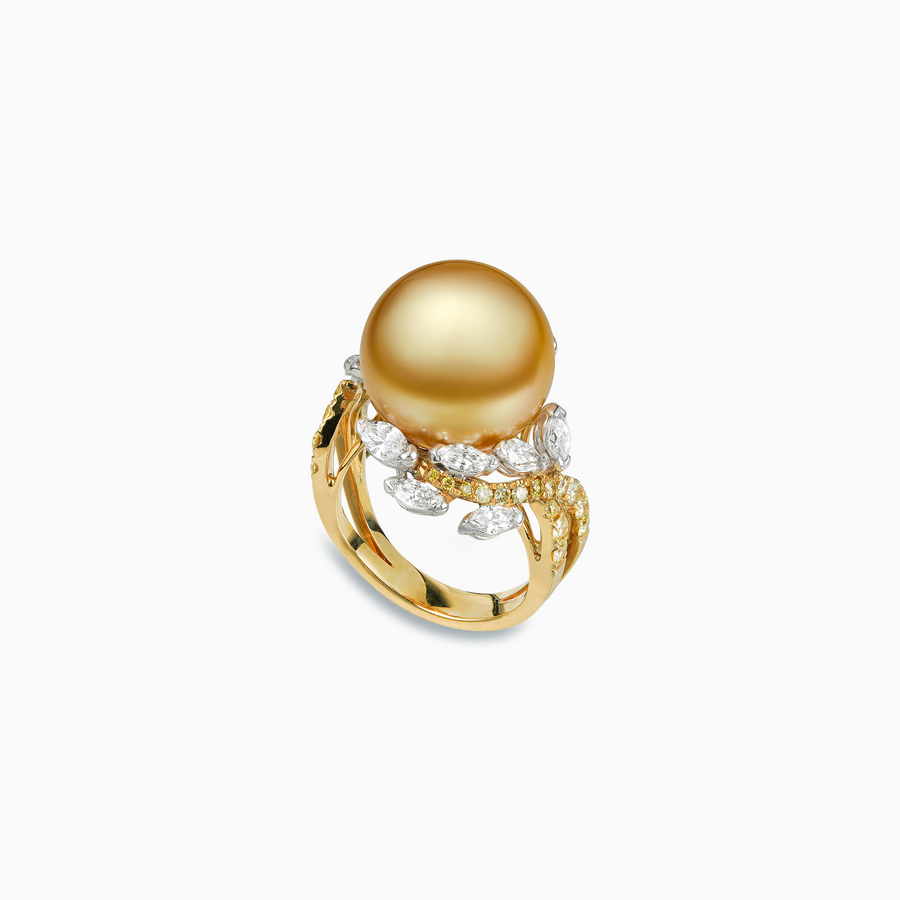 18K White & Yellow Gold South Sea Pearl & Diamond Ring