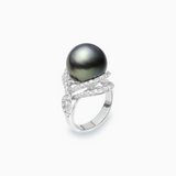 18K White Gold Black South Sea Pearl Diamond Ring