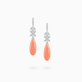 18K White Gold Coral & Diamond Earrings