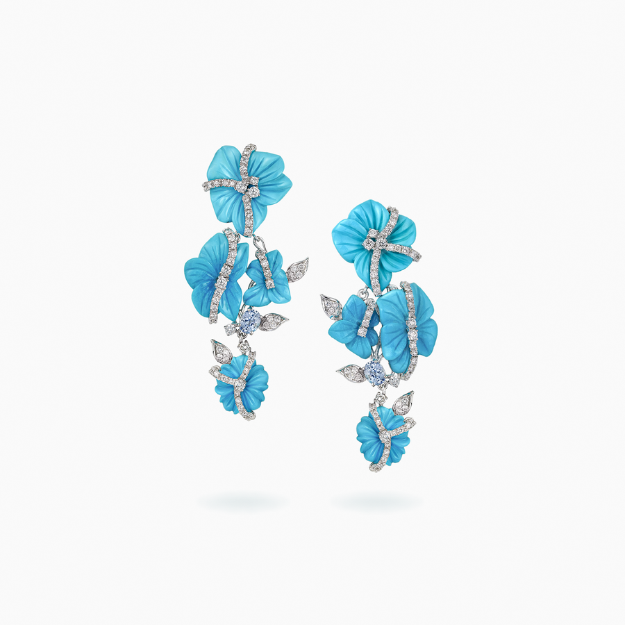 18K White Gold Turquoise & Diamond Earrings