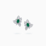 18K White Gold Emerald & Diamond Earrings